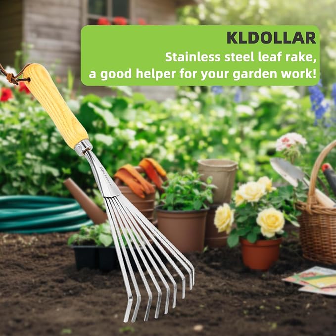 Hand Rake, Small Rake for Gardening, Mini Rakes for Flower beds | Stainless Steel Small Garden Tool with Ergonomic Handle, Leaf Rake for Cultivating, Loosening Soil & Spreading Mulch