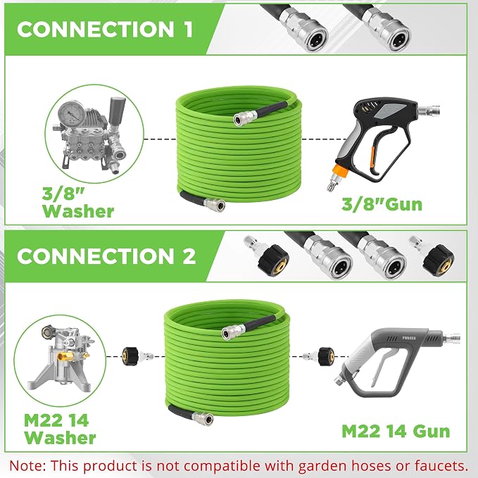 PWACCS Pressure Washer Hose 50 FT, 1/4" ID Steel Braided Power Washer Hose | Kink Resistant, 3/8" Quick Connect Fittings, 4000 PSI, High Pressure Extension Hose