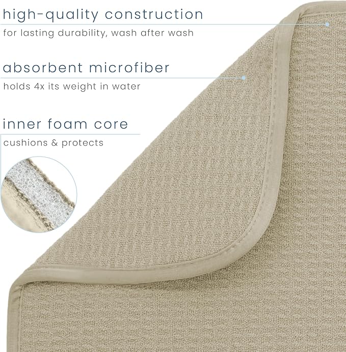 S&T INC. Dish Drying Mat, 2 Pack, 16" x 18", Large, Beige | Absorbent Microfiber, 2PK Kitchen Counter Mat for Dishes, Utensils, Pots and Pans, Machine Washable