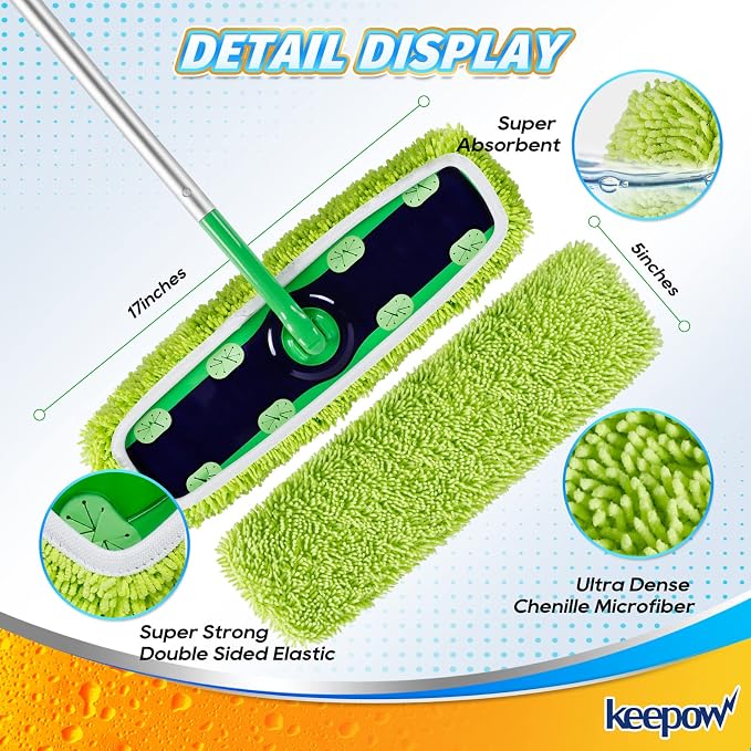 KEEPOW Reusable XL Wet Pads Compatible with Swiffer XL Sweeper, 4 Pack | X-Large Dry Sweeping Cloths, Wet Mopping Cloths, Washable Microfiber XL Wet Pads Refills for Surface/Hardwood Floor Cleaning