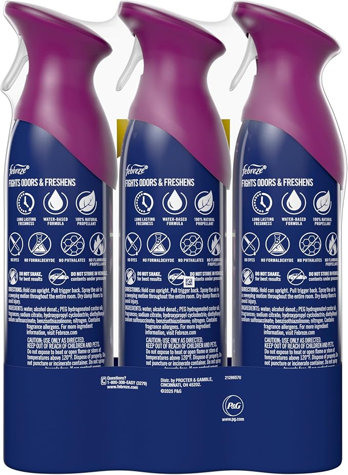 Febreze Air Mist, Air Freshener Spray, Odor Fighting Room Spray, Deodorizer for Home Bathroom Kitchen Office Apartment Dorm Room Classroom, Downy Calm Lavender & Vanilla Bean Scent, 8.1oz (Pack of 3)