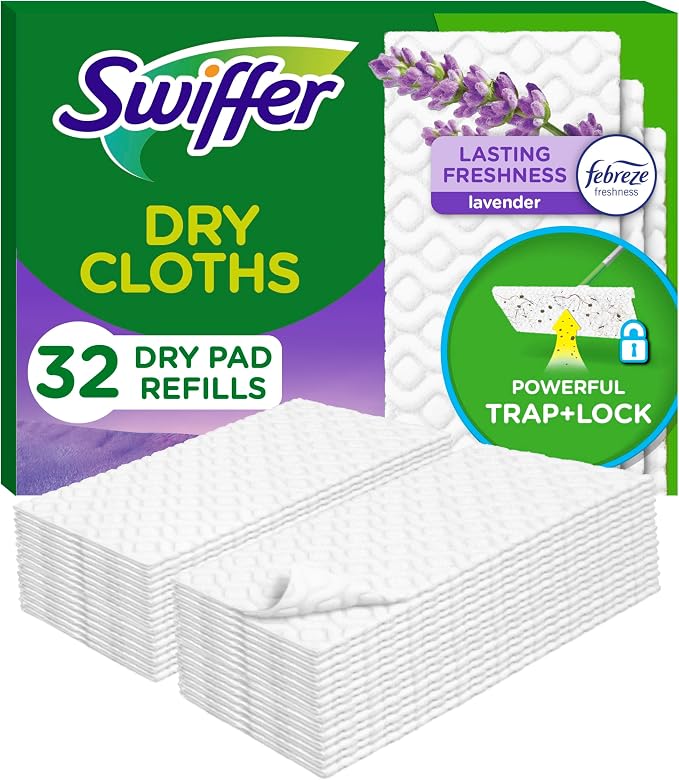Swiffer Sweeper Dry Sweeping Pad, Multi Surface Refills for Dusters Floor Mop, with Febreze Lavender, 32 count
