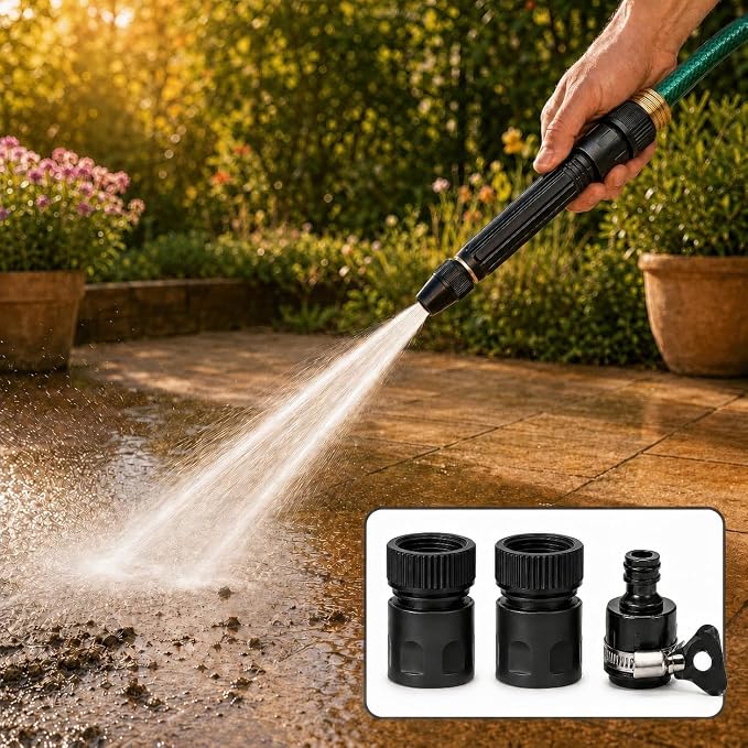 High Pressure Heavy Duty Hose Nozzle, Adjustable High Pressure Water Hose Nozzle with 2 Standard 3/4" GHT Adapters, Jet Sweeper Garden Hose Sprayer for Car Wash, Lawn and Patio Cleaning