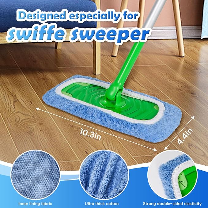 AmaVins 5 Pack Reusable Microfiber Mop Pads Compatible with Swiffer Sweeper Mop, Wet and Dry Flat mop Cover, Washable Swiffer Pads for Surface/Hardwood Floor Cleaning (Mop is Not Included)