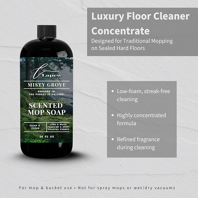 Lapew Misty Grove Scented Mop Soap - Luxury Floor Cleaner Concentrate for Mopping Tile, Laminate, Vinyl & Hardwood | Streak-Free, Low-Foam | 36 oz