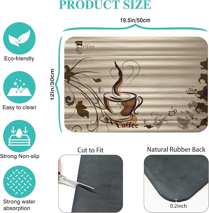 Fun Coffee Mat 19inx12in,Coffee Bar Mat for Countertops,Absorbent Hide Stain Anti-Slip Coffee Bar Accessories Fit Under Coffee Machine Mat,dish Drying Mats for Kitchen