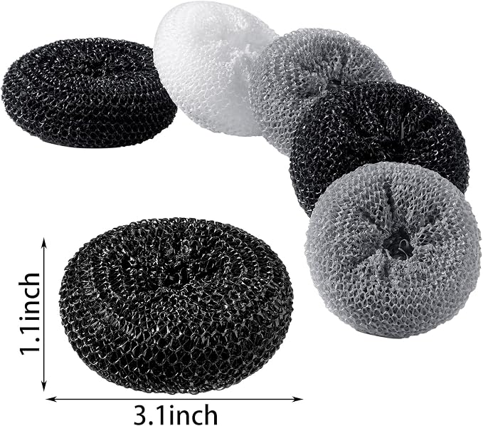 Blulu 30 Pieces Plastic Dish Scrubbers for Dishes Pot Round Nylon Pad, Mesh Scouring Non Scratch Pads (Simple Colors)