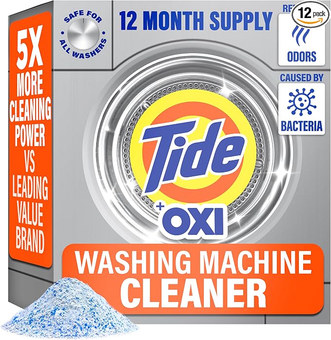 Tide Washing Machine Cleaner 52 Week Supply with Oxi for Front and Top Loader Washer Machines, Deep Cleaning Residue & Odor Eliminator, 12 Month Supply (Packaging May Vary)