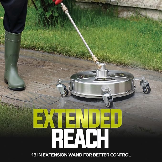 Sun Joe SPX-SC14 Universal 14-Inch Pressure Washer Surface Cleaner with 4 Wheels - Stainless Steel, 1/4" Heavy Duty 4000 Max PSI Quick Connect, for Driveways, Patios, Sidewalks & Decks