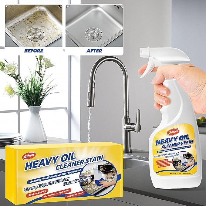 Heavy Oil Cleaner Stain - Effective Multi-Purpose Cleaner 17.6 oz, Includes Spray Bottle & Towel for Cleaning Kitchen, Oven, Stove, Range Hood, Sink