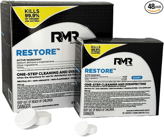 RMR Solutions RESTORE Disinfectant & Cleaner Concentrate, EPA Registered Mold Remover & Antibacterial Cleaning Solution for Kitchen, Bathroom, Floor, Home, Pet Areas, Counter, 13.1g, Makes 48 Gallons
