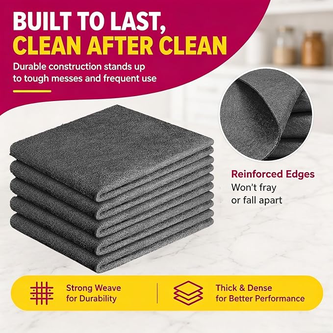 Magic Cleaning Cloth 5-Pack for Stainless Steel, Windows,Glass (15 Cloths) | 7.87 × 11.81 inches, Thick Microfiber, Reusable