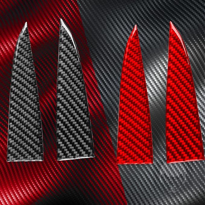 Red Real Carbon Fiber Trim for Tesla Accessories | for Model 3 2017-2022 / Model Y 2020-2024 Door Side Main Driver's Horn Speaker Panel Sticker Interior Thick Overlay Decal