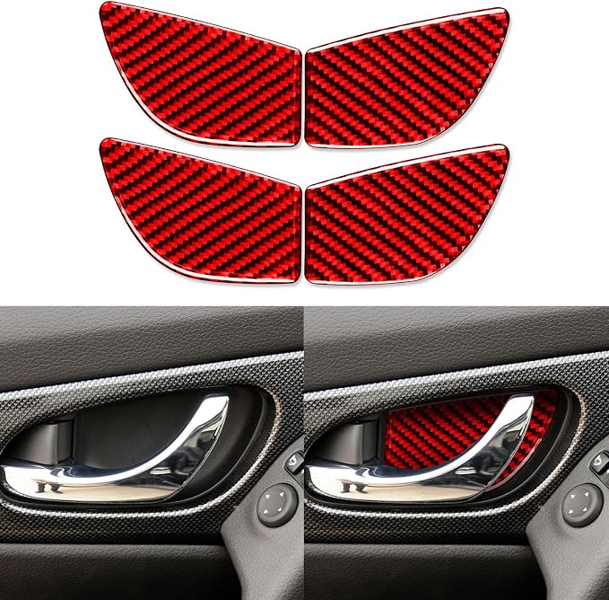 Red Real Carbon Fiber Trim for Nissan Rogue Accessories | for 2014-2020 / Rogue Sport 2017-2022 Inner Door Bowl Cover Sticker Interior Thick Overlay Decal