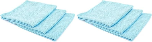 The Rag Company - Standard Waffle Weave Towels, Microfiber Detailing, Window/Glass and Drying, Wax & Polish, Lint-Free, Streak-Free, 370gsm, 16in x 16in, Light Blue (6-Pack)