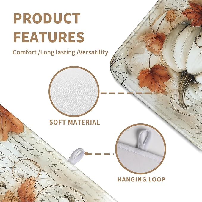 Fall Dish Drying Mat for Kitchen Counter Autumn Thanksgiving Orange White Pumpkin Drying Mats Vintage Maple Leaves Holiday Dish Draining Mat Microfiber Absorbent Dish Rack Pad 18x24 Inch