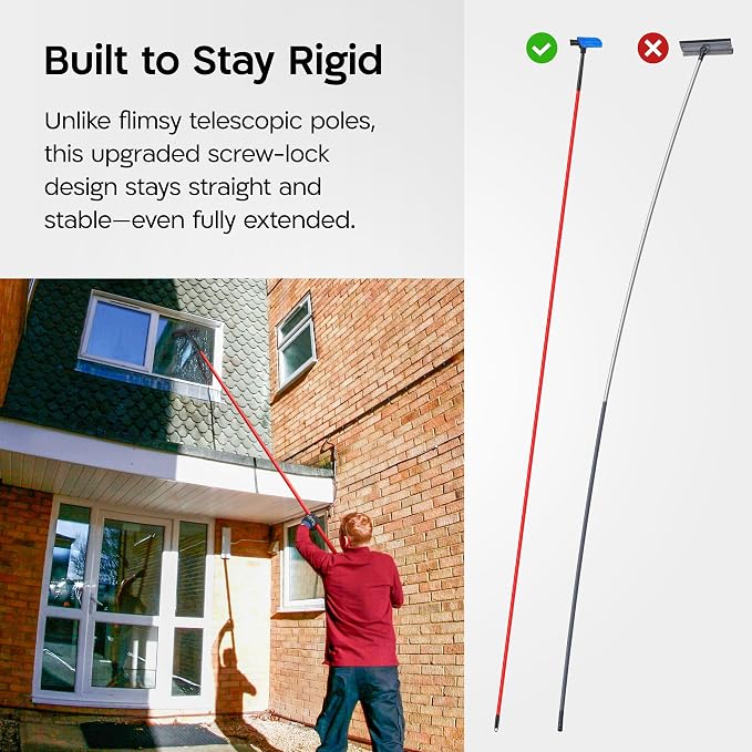 Tyroler Window Squeegee with Extension Pole 1-12.5ft | Window Cleaner Tool | | 10-Part Windows Washing Kit with Extension Pole | Professional Telescopic Window Squeegee for Home & High Glass