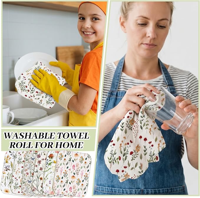 Reusable Cleaning Cloths Washable Cotton Kitchen Dish Towels for Home Party Supplies Bulk, 9.84x11.81in (36 Pack,Vintage Wildflower)
