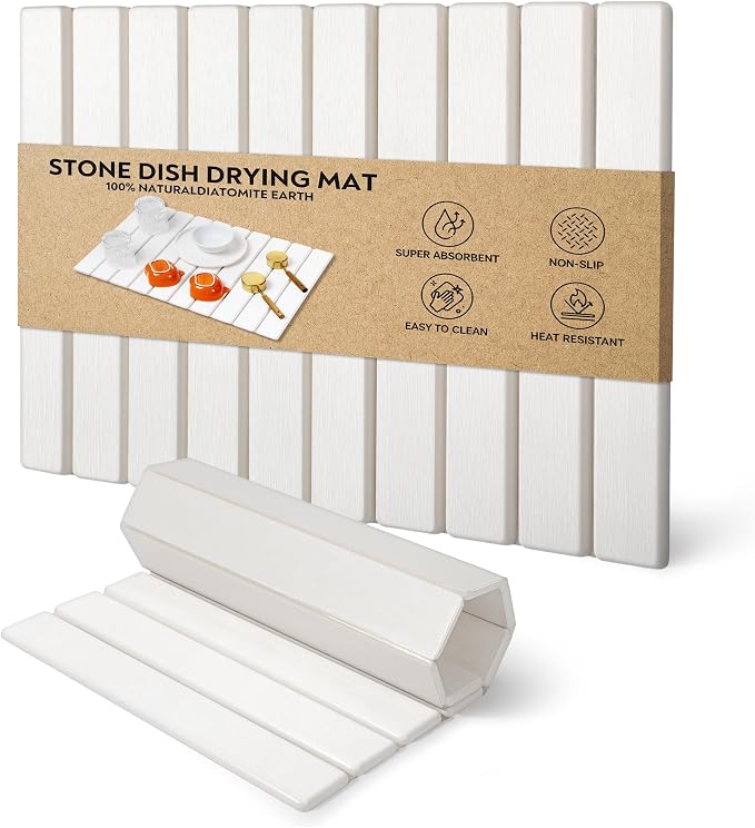 Stone Drying Mat for Kitchen Counter, Quick Diatomaceous Earth Mats for Dishes, Super Absorbent Fast Drying Collapsible Countertop Stone Mat , for Dishes Bottles Cups Bathroom ,24"(L)×16 (W)
