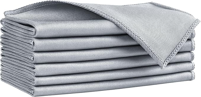 HOMEXCEL Microfiber Glass Cleaning Cloths 6 PK, Lint Free Streak Free, Reusable Microfiber Magic Cleaning Cloth for Cleaning Windows, Glasses, Mirrors, Screens, Stainless Steel, and More, Grey-14”×16”