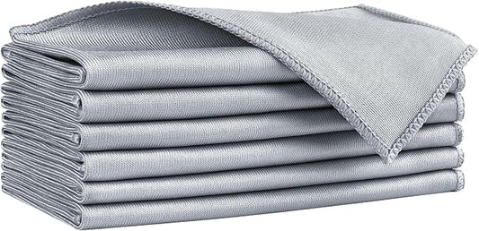 HOMEXCEL Microfiber Glass Cleaning Cloths 6 PK, Lint Free Streak Free, Reusable Microfiber Magic Cleaning Cloth for Cleaning Windows, Glasses, Mirrors, Screens, Stainless Steel, and More, Grey-14”×16”