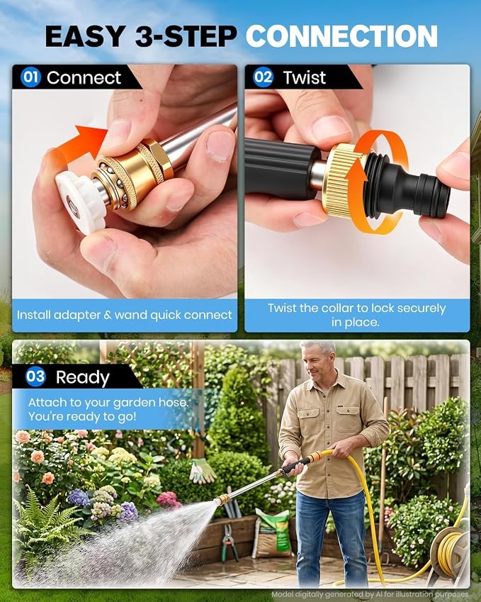 Saker 2026 Upgraded Jet Nozzle Power Washer - High-Pressure Hose Nozzle, Universal Garden Hose Attachment, Heavy-Duty Brass Pressure Washer Wand, 3 Spray Modes for Car, Driveway, Outdoor Cleaning