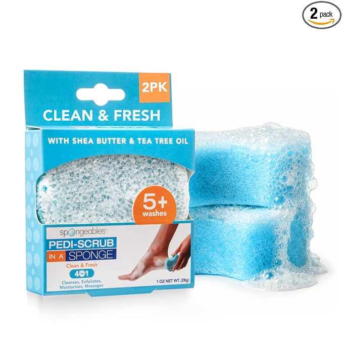 Spongeables Pedi Scrub Foot Exfoliating 20+ Wash Sponge, Clean & Fresh, 2 Count