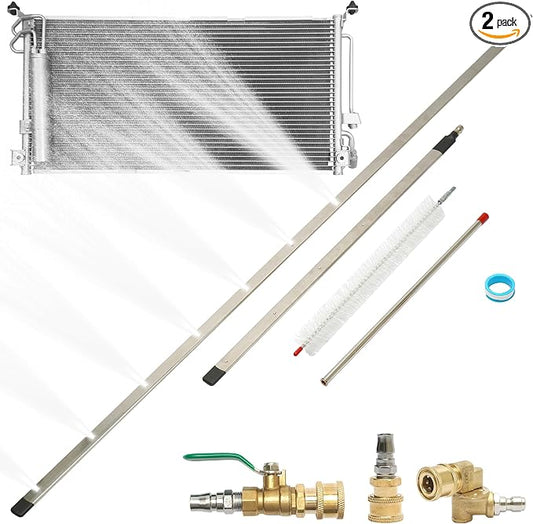 47'' 24'' Radiator Cleaning Wand Set Stainless Steel Radiator Washer | Ultra Slim Radiator Cleaning Tool Kit 4/1 Quick Connector 180° Swivel Head For Cars, Trucks, RVs, AC Condenser
