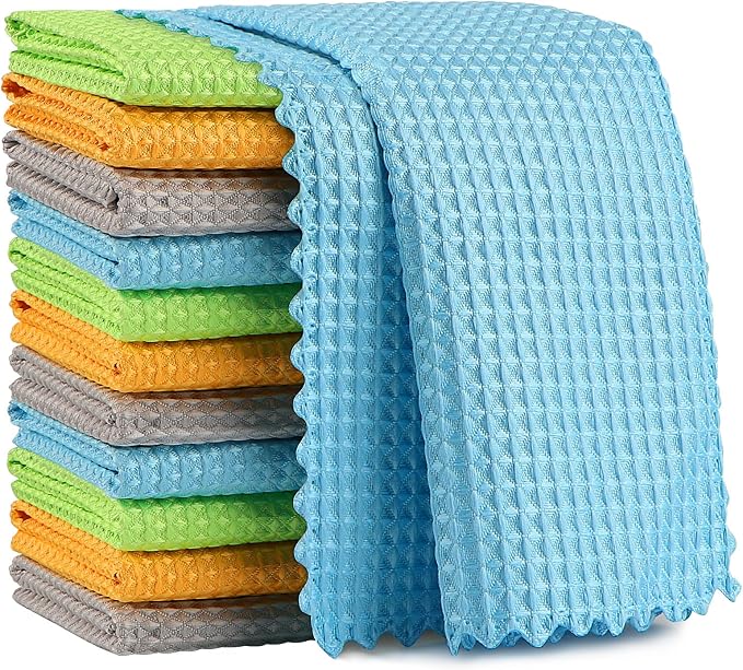 AIDEA Microfiber Glass Cleaning Cloth 12PK, Magic Cleaning Cloth 11×11" | Lint Free Cloth Polishing Rags, Stainless Steel Wipes for Glass, Windows, Mirrors, Stainless Steel, Kitchen Dishcloths