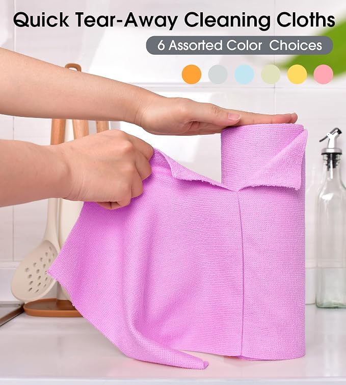 KitchLife Microfiber Cleaning Cloth Roll - Tear-Away Reusable Microfiber Paper Towels, Lint-Free, Washable, 20 Sheets for Kitchen, Car, Dishes, and Sensitive Surfaces (Light Purple)