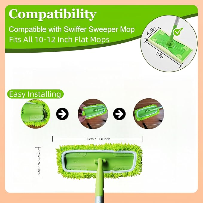 Reusable Chenille Mop Pads Compatible with Swiffer Sweeper 10-12″ Mops | 5 pack set,Reusable Wet & Dry Mop Refills, Microfiber