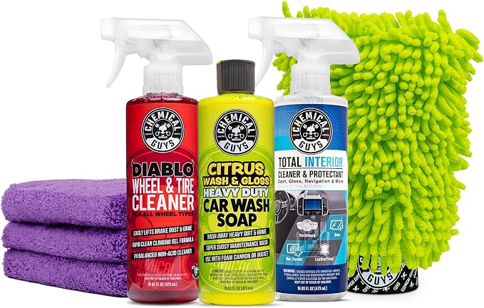 Chemical Guys, 7-Piece Car Cleaning Kit, Wash, Wheel & Interior Cleaners | Everything a first-time detailer needs for a full inside-and-out clean without buying pieces one at a time