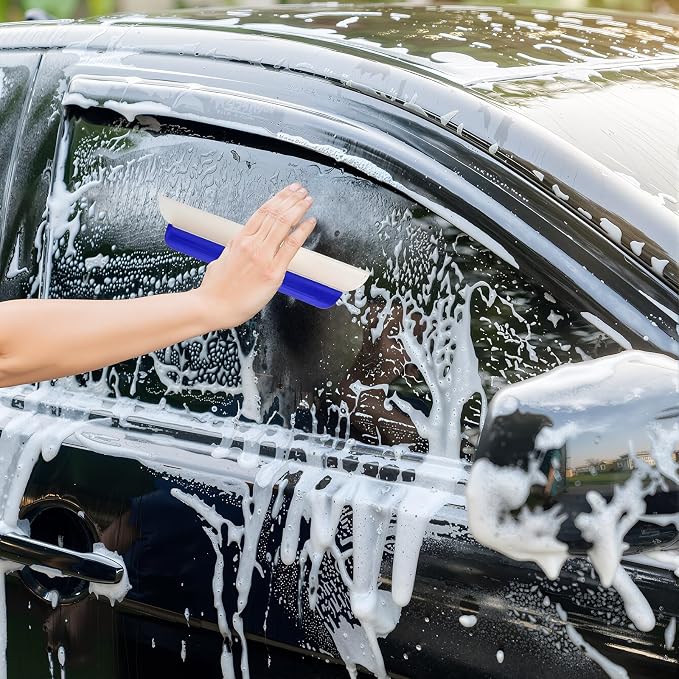 4 Pack 14 Inch Car Drying Squeegee Blue Longer Silicone Water Squeegee Window Shower Blade Automotive Flexible Auto T-bar Rubber Squeegees for Car Windshield Glass Bathroom Wash Tool