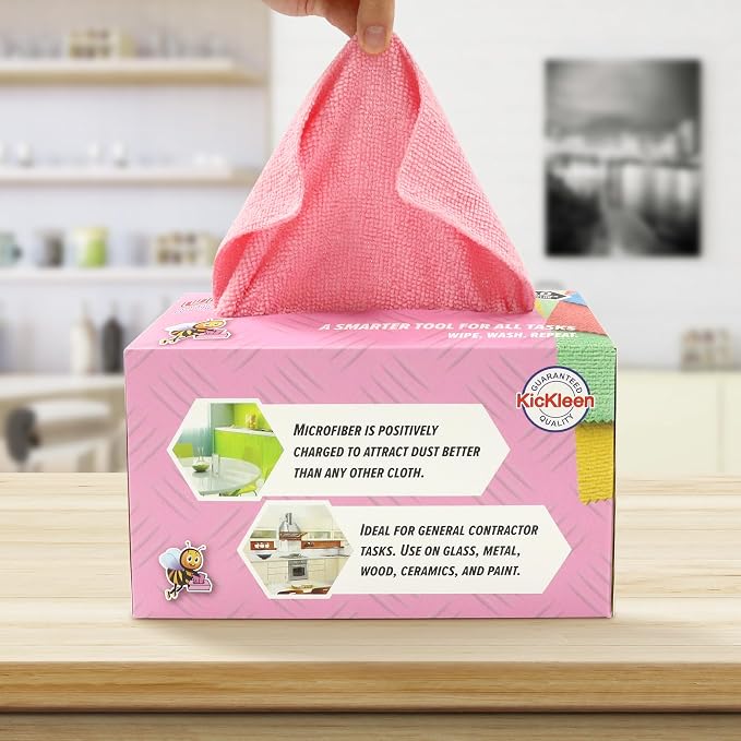Microfiber Cleaning Cloth, Lint-Free Shop Towels Reusable, Bulk Rags in a Box for Home, Kitchen and Car, 8 Inch x 8 Inch,40 Pack with Box (Pink)