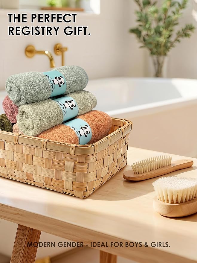 HIPHOP PANDA Baby Washcloths, Rayon Made from Bamboo - 2 Layer Ultra Soft Absorbent Newborn Bath Face Towel - Reusable Baby Wipes for Delicate Skin - Boho Earth Tones, 30 Pack