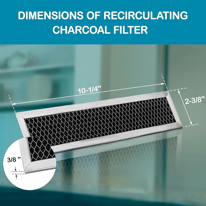 WB02X11550 Microwave Charcoal Filter Replacement JX81L 5304464577 2-Pack | Replaces Frigidaire FRPAMRAF & WB02X28929. Fits GE & Hotpoint microwaves. Size: 2-3/8" x 10-1/4". Verify before ordering.