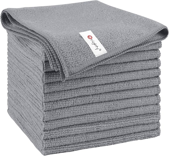 Orighty Microfiber Cleaning Cloth, Cleaning Rags, 12 Pack, 12x11 in, Grey | Microfiber Towels for Cars, Soft Highly Absorbent Rag, Lint Free Cloths for Car Care, House, Kitchen