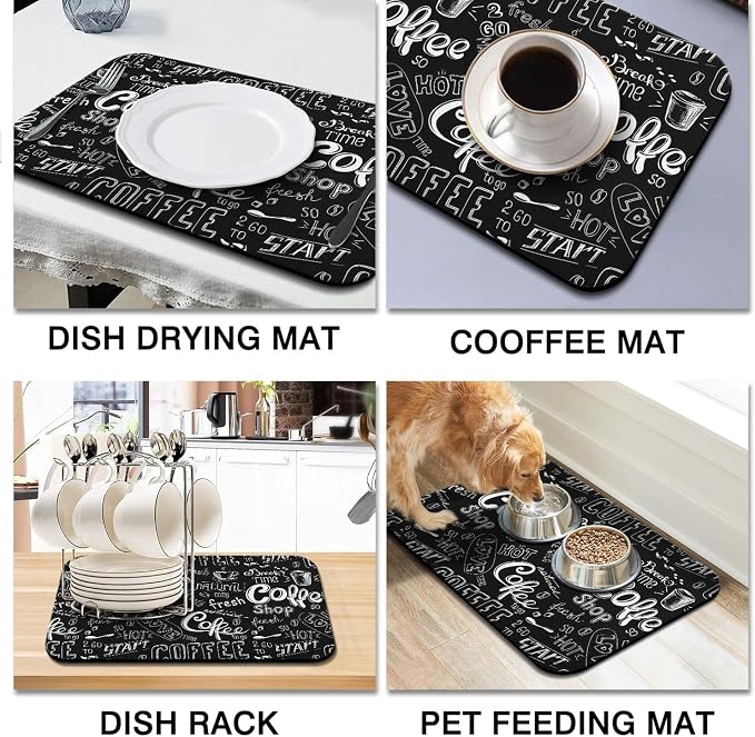 Fun Coffee Mat 23inx15in,Coffee Bar for Countertops,Absorbent Hide Stain Anti-Slip Accessories Fit Under Machine Mat,dish Drying Mats Kitchen, (DS)