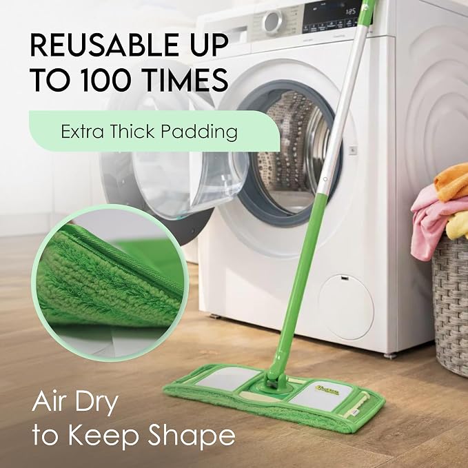 Reusable Pads Compatible with Swiffer Sweeper Mops - Washable Microfiber Mop Pad Refills by Turbo - 12 Inch Floor Cleaning Mop Head Pads Work Wet and Dry - 2 Pack