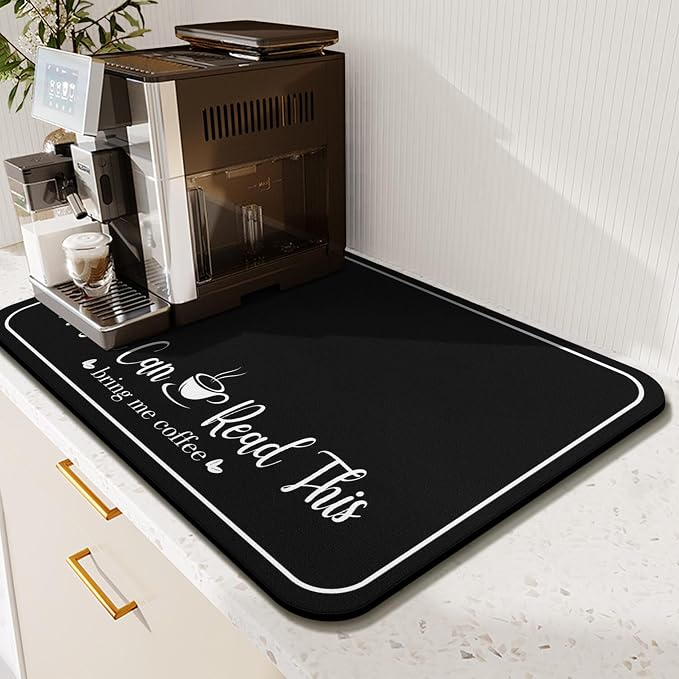 Coffee Bar Mat for Countertops 19inx12in,Absorbent Hide Stain Anti-Slip Cafe Bar Accessories Fit Under Coffee Machine Mat,Dish Drying mats for Kitchen Counter