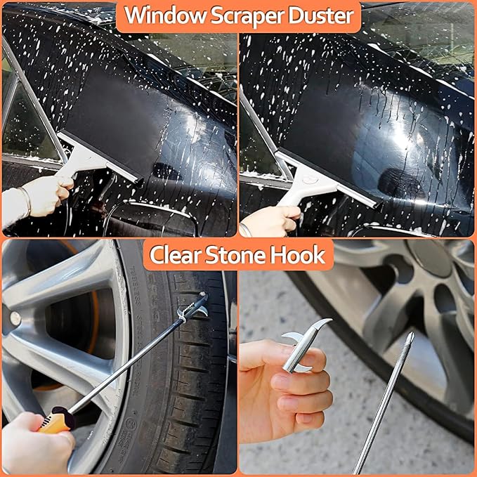 THINKWORK Car Detailing Kit, Microfiber Cleaning Tools with Storage Bag | Scratch-Proof Microfiber, 17Pcs Complete Set, Fits Most Vehicles, Dual Interior & Exterior Use, Orange, Ideal Gift