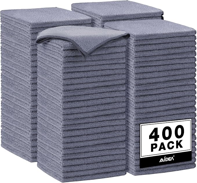 AIDEA Microfiber Cleaning Cloth Grey, 400PK, Microfiber Towels for Cars, Shop Towels Cleaning Rags, Premium Wash Cloths, Absorbent Towel for SUVs, House, Kitchen, Commercial, Cleaning Supplies 12×12"