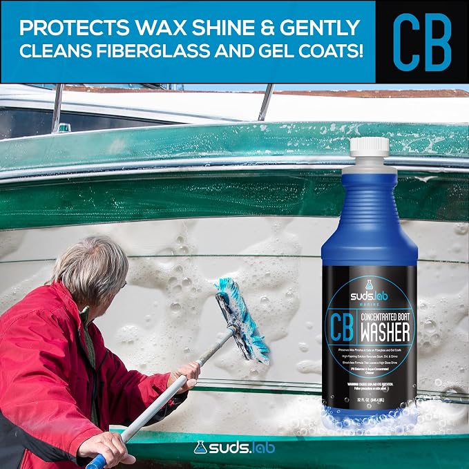 Suds Lab Marine CB Boat Cleaner - High-Foaming Formula for Fiberglass & Gel Coats - Streak-Free Shine, 32 oz.