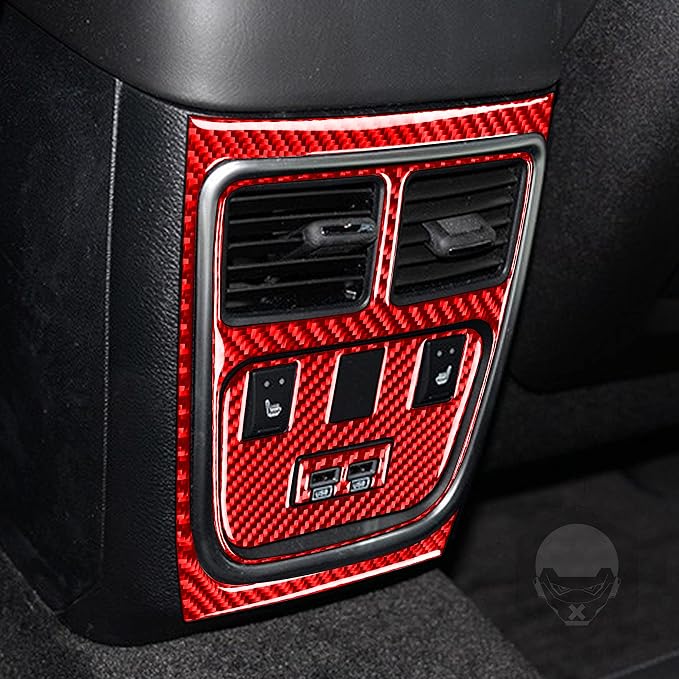 Trim Rear Air Outlet Fit for Dodge Charger/Chrysler 300 2011-2023 | Real Carbon Fiber | Accessories | Trim Rear Air Outlet Vent Surround Trim Set Stickers | Thick Overlay | Anti-scratch | Red