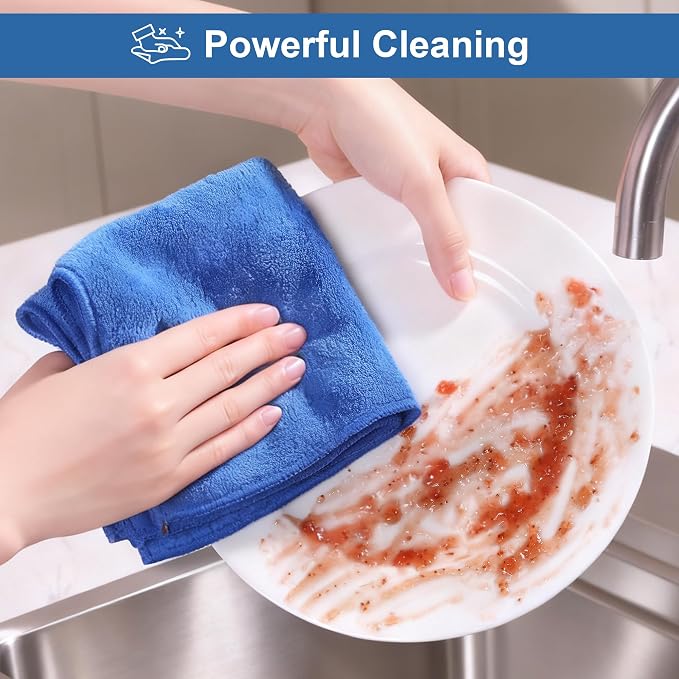 JOYMOOP Microfiber Cleaning Cloths 18 Packs, 11.8" x 11.8" Blue Reusable Kitchen Towels, Lint-Free Cleaning Rags, Super Absorbent Cleaning Cloths for Kitchen, Car, and Household Cleaning