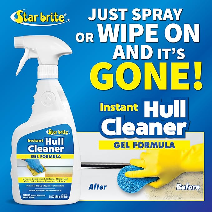STAR BRITE Instant Hull Cleaner - 32 Oz Gel Spray - Easily Remove Stains,Scum Lines & Grime on Boat Hulls,Fiberglass,Plastic & Painted Surfaces - Easy to Use Formula (096132),(Pack of 2)