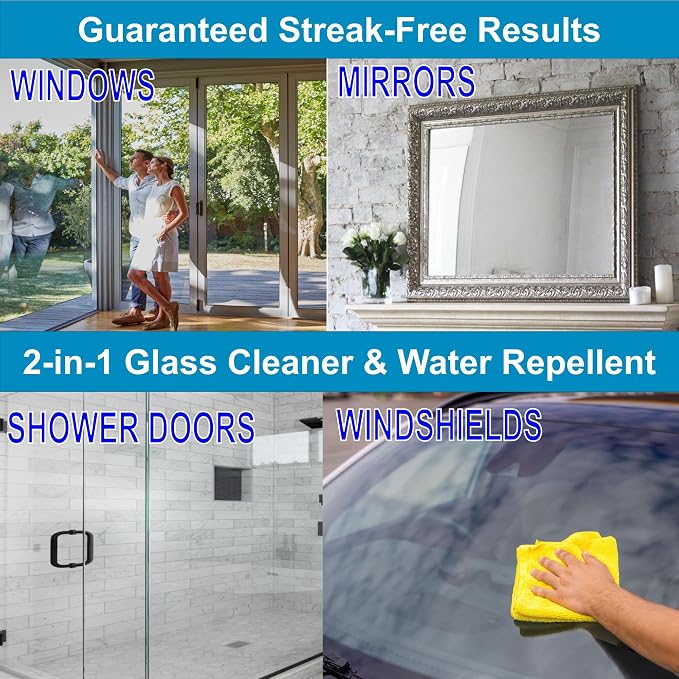 CPR Glass 2-in-1 Glass Cleaner & Water Repellent, 22 oz | Includes 2 Microfiber Applicator Towels, Streak-Free, Water Stain Formula, Made in USA