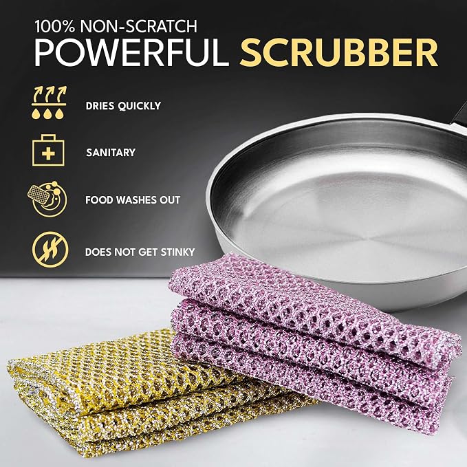 Non-Scratch Dish Scrubbers (3 Pcs) — Outlasts 7+ Sponges, Stays Odor-Free | Replace Smelly Kitchen Sponges | Non-Absorbent Mesh | Safe on Non-Stick, Cast Iron, Glass | Made in Korea Since 2012