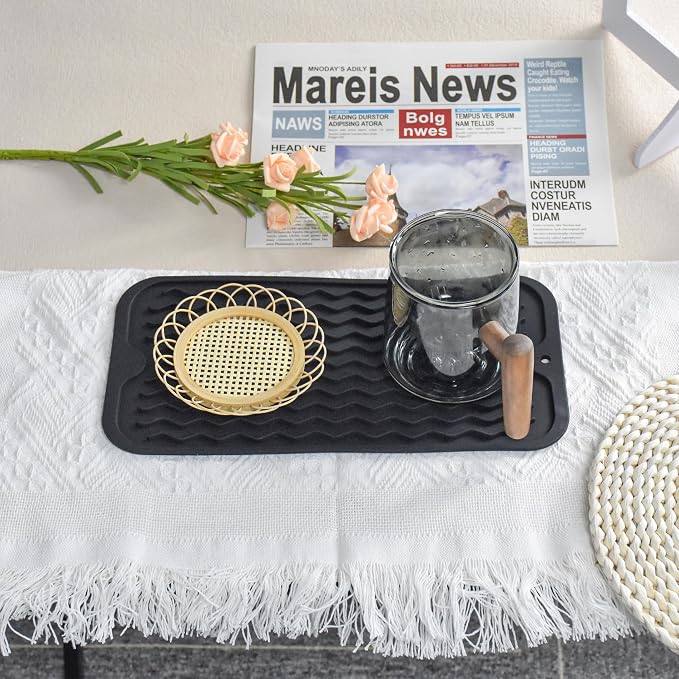 Silicone Dish Drying Mat for Multiple Usage, Easy clean, Eco-friendly, Heat-resistant Dish Drainer Mat for Kitchen Counter,Sink,Refrigerator or Drawer liner (12" x 6", Dark Blue)