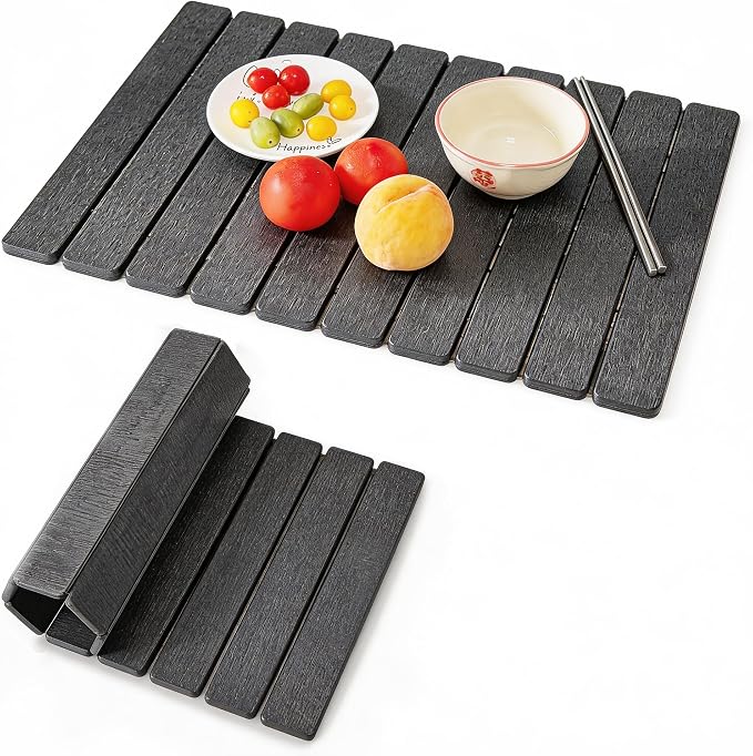 Stone Drying Mat for Kitchen Counter, 24"L x 16" W Quick Stone Dish Drying Mat Diatomaceous Earth Super Fast Absorbent Collapsible Countertop Kitchen Mats Grey